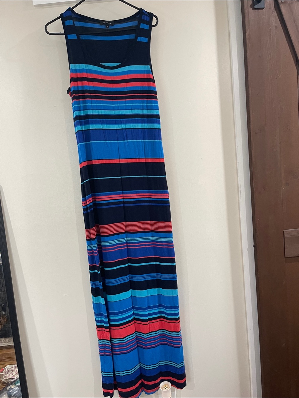 Spense Navy Maxi Dress with Blue and Coral Stripes